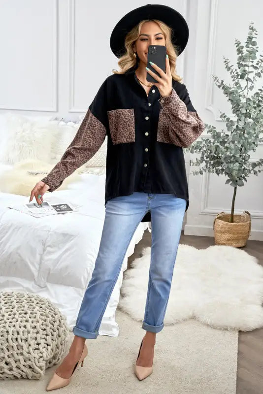 White contrast leopard denim jacket - outerwear