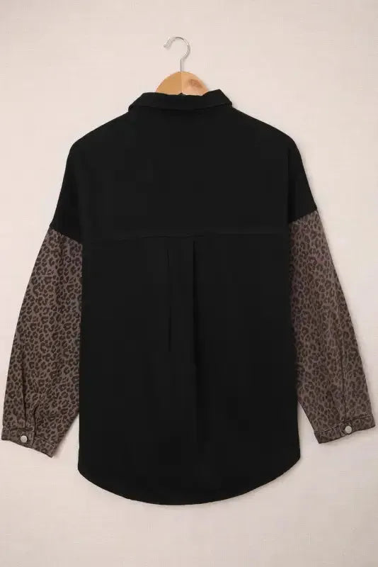 White Contrast Leopard Denim Jacket - Fashionfitz
