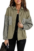 White Contrast Leopard Denim Jacket - Fashionfitz