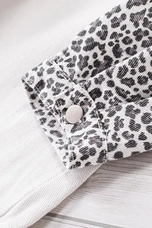White Contrast Leopard Denim Jacket - Fashionfitz