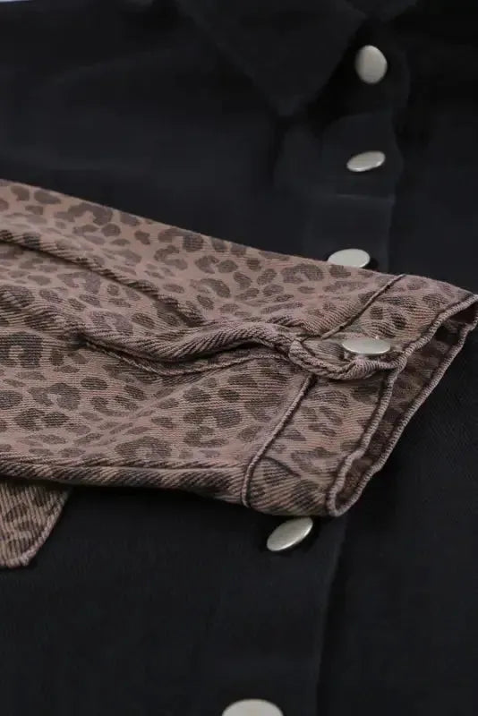 White Contrast Leopard Denim Jacket - Fashionfitz