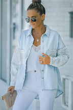 White Contrast Leopard Denim Jacket - Fashionfitz