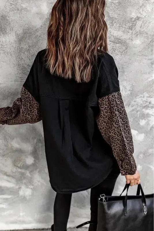 White Contrast Leopard Denim Jacket - Fashionfitz