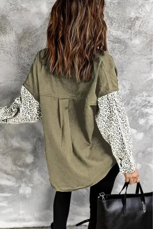 White Contrast Leopard Denim Jacket - Fashionfitz