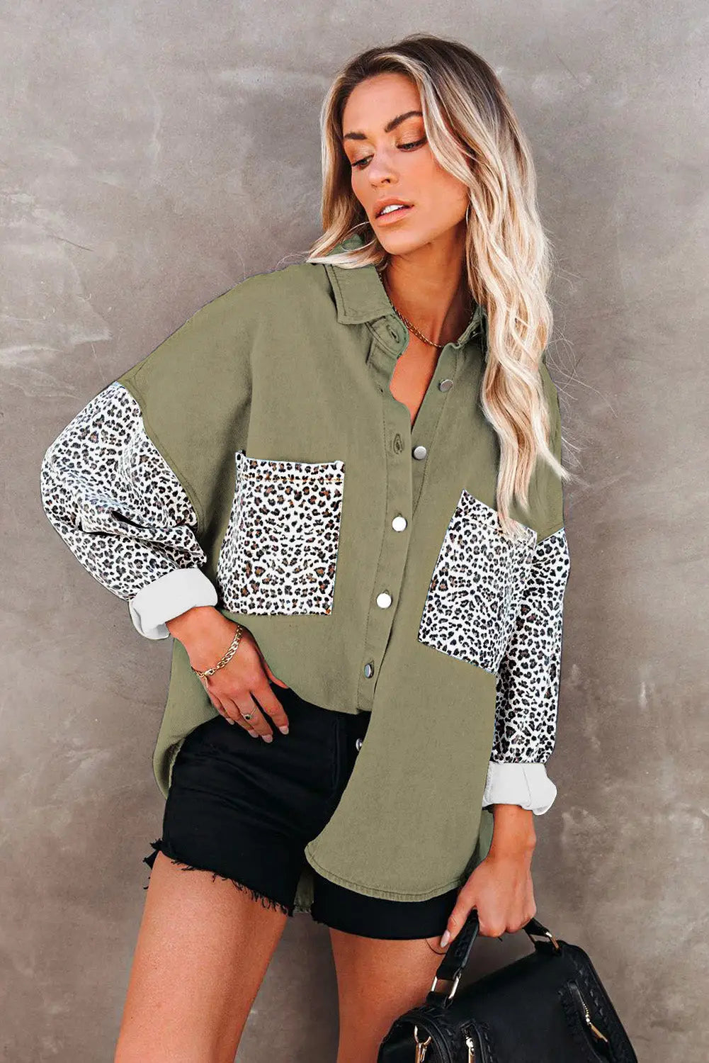 White contrast leopard denim jacket - outerwear