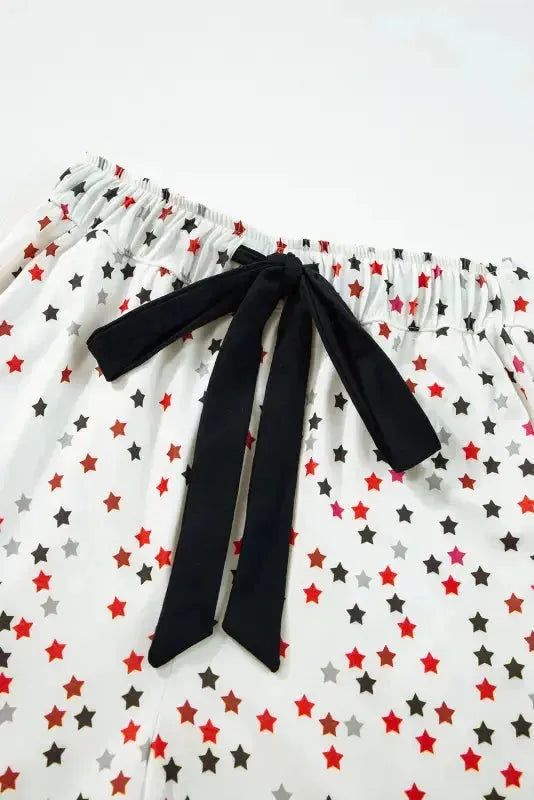 White Contrast Pipping Star Long Sleeve and Pants Pajamas Set - Fashionfitz