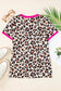 White contrast trim leopard print t shirt - t-shirts