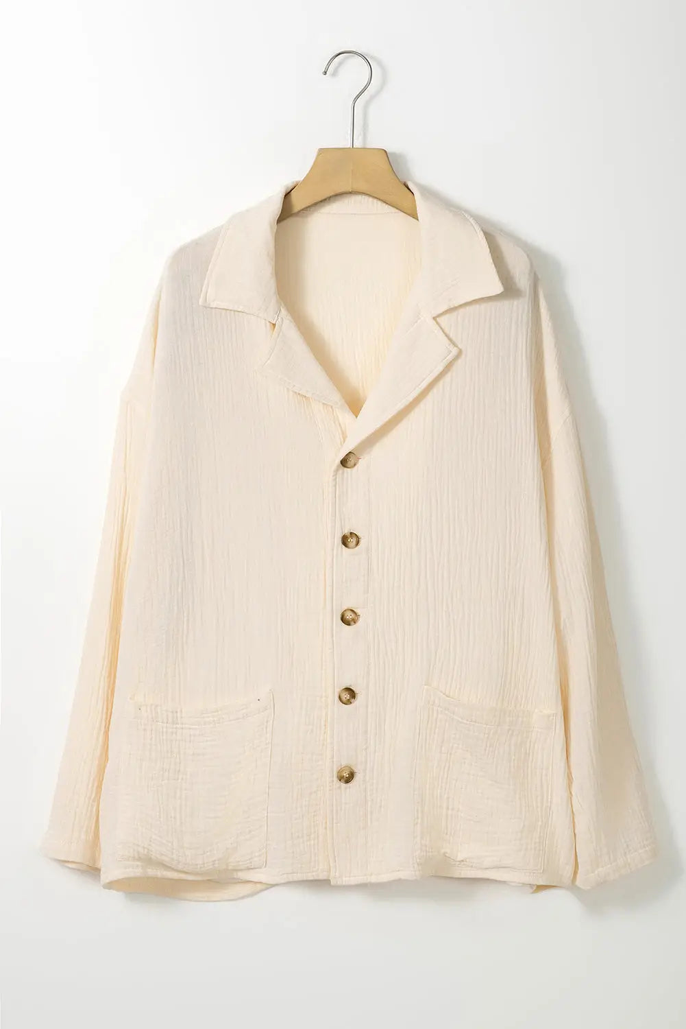 White crinkle textured lapel collar buttoned shirt - tops