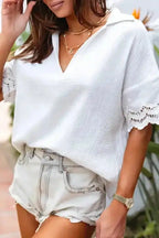 White Crinkled Lace Blouse - Fashionfitz