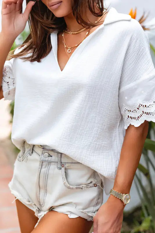 White crinkled lace blouse - tops/blouses & shirts