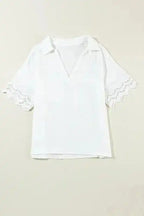 White Crinkled Lace Blouse - Fashionfitz