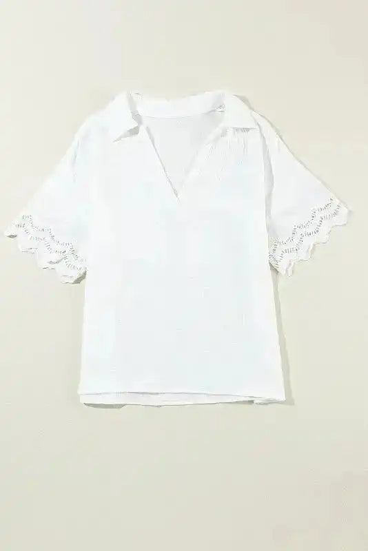 White Crinkled Lace Blouse - Fashionfitz