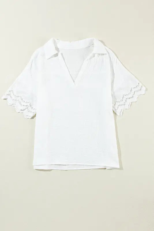 White crinkled lace blouse - s / 100% cotton - tops/blouses & shirts