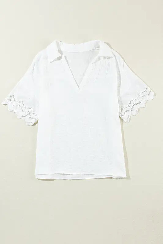 White crinkled lace blouse - s / 100% cotton - tops/blouses & shirts