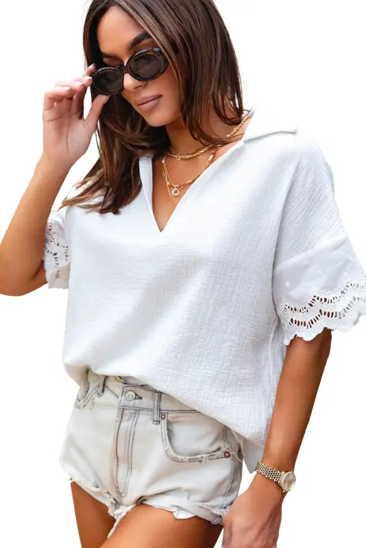 White crinkled lace blouse - tops/blouses & shirts