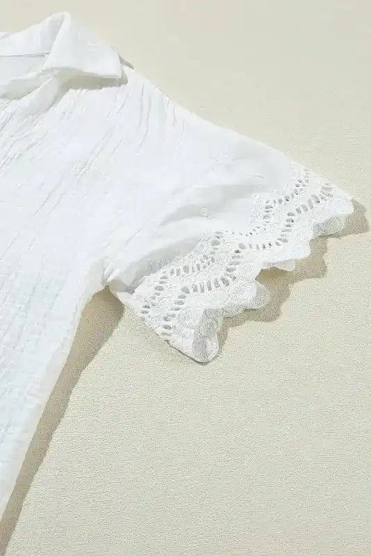 White Crinkled Lace Blouse - Fashionfitz