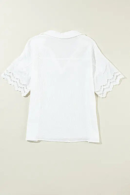 White crinkled lace blouse - tops/blouses & shirts