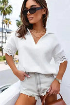White Crinkled Lace Blouse - Fashionfitz