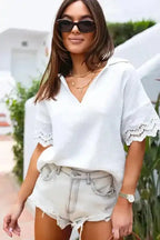 White Crinkled Lace Blouse - Fashionfitz