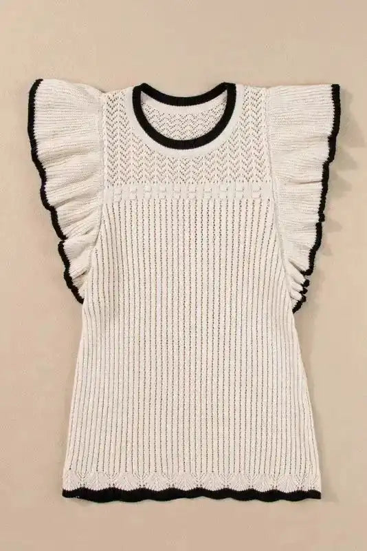 White Crochet Eyelet Flounce Tank Top - Fashionfitz