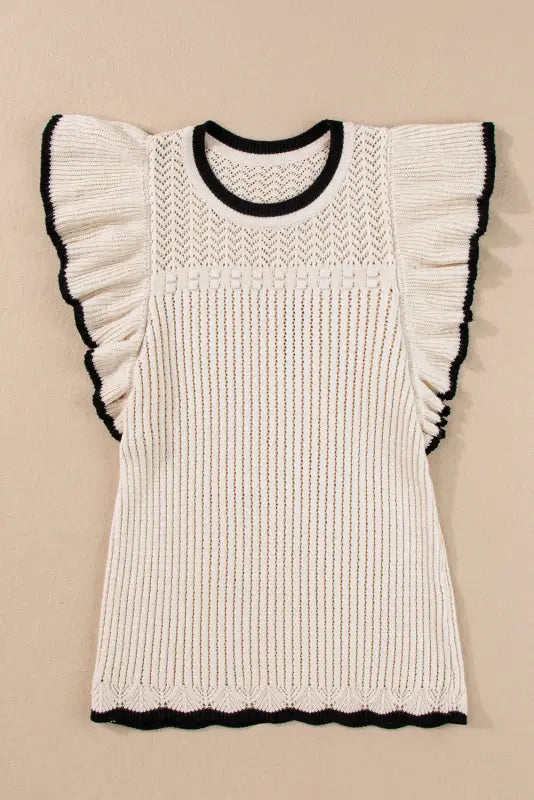 White crochet eyelet flounce tank top - apricot / s / 75% viscose + 25% polyester - tops/tank tops