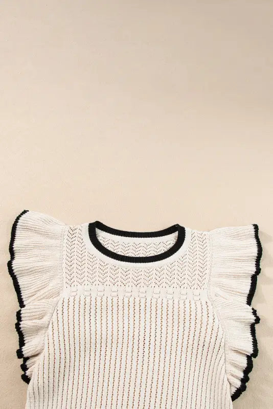 White crochet eyelet flounce tank top - tops/tank tops