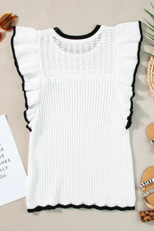 White crochet eyelet flounce tank top - tops/tank tops