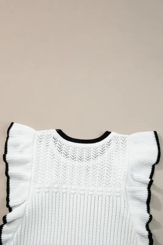 White crochet eyelet flounce tank top - tops/tank tops