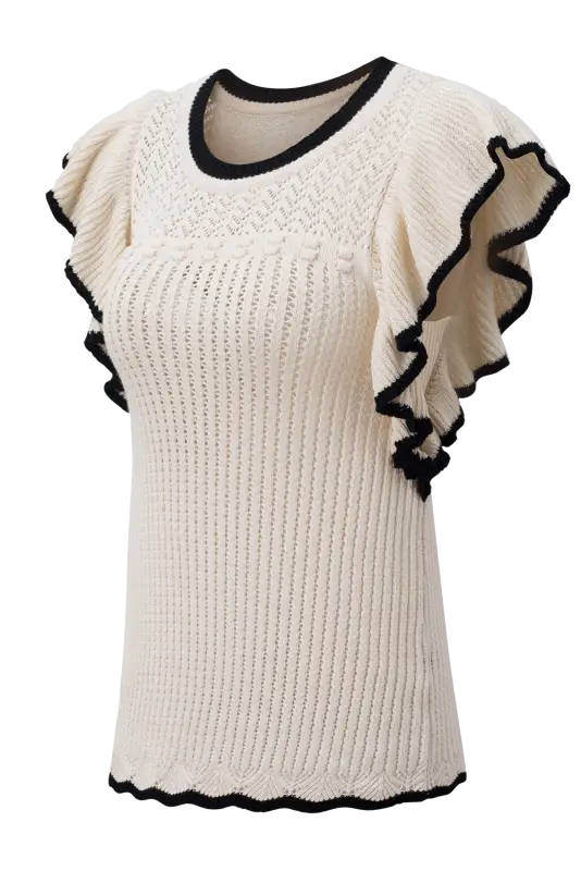 White crochet eyelet flounce tank top - tops/tank tops