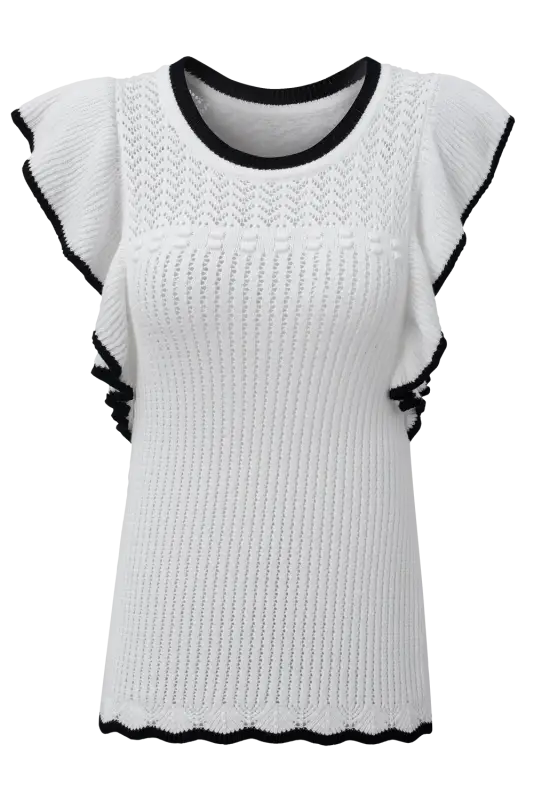 White crochet eyelet flounce tank top - tops/tank tops