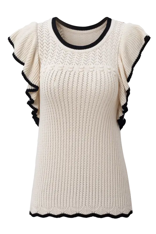 White crochet eyelet flounce tank top - tops/tank tops