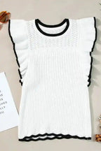 White Crochet Eyelet Flounce Tank Top - Fashionfitz