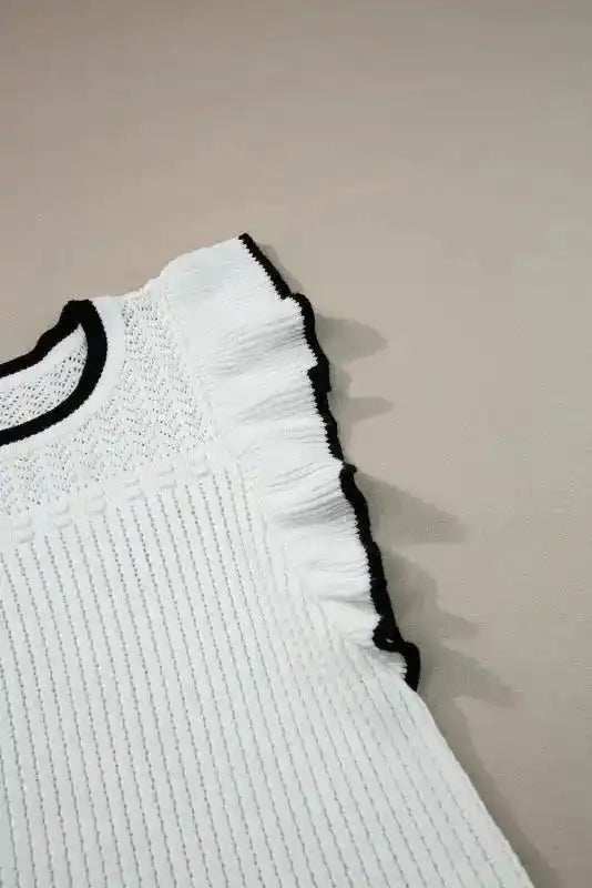 White Crochet Eyelet Flounce Tank Top - Fashionfitz