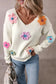 White crochet flower v-neck jumper | women’s jumpers