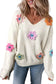 White crochet flower v-neck jumper | women’s jumpers