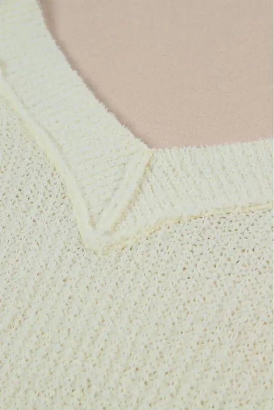 White cropped v neck fuzzy sweater - sweaters & cardigans