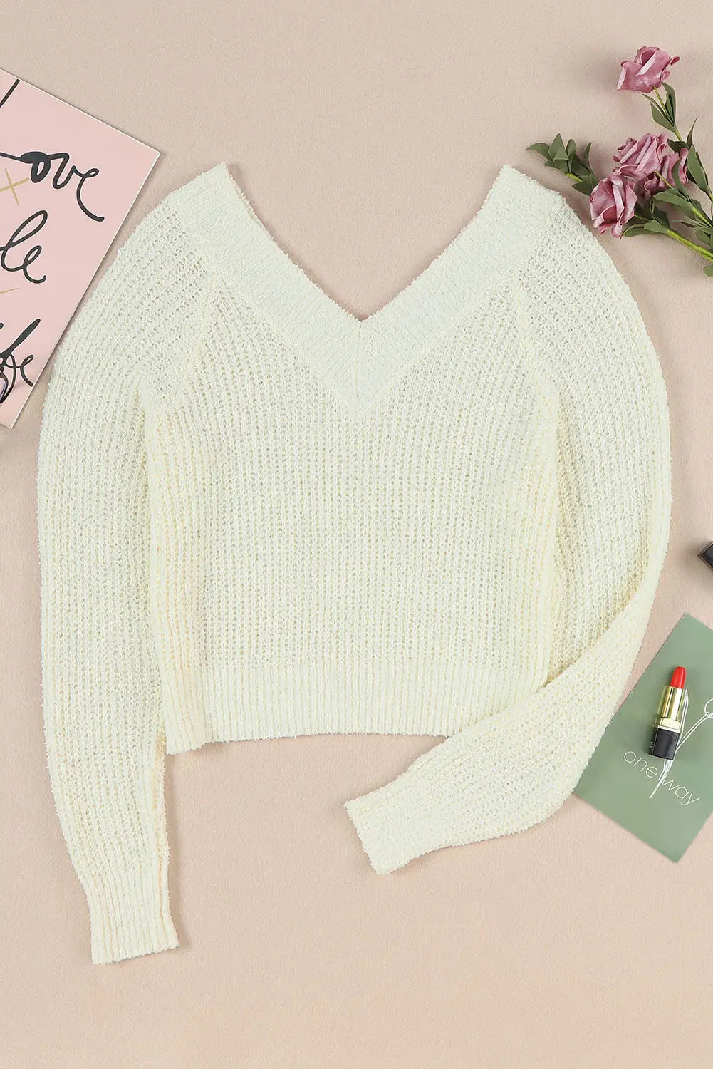 White cropped v neck fuzzy sweater - sweaters & cardigans