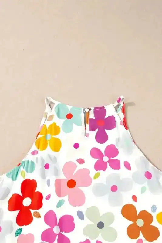 White Cute Floral Tank Top - Fashionfitz