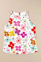 Flat lay of White Floral Halter Tank Top - Fashionfitz