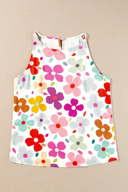 White cute floral tank top - tops/tank tops