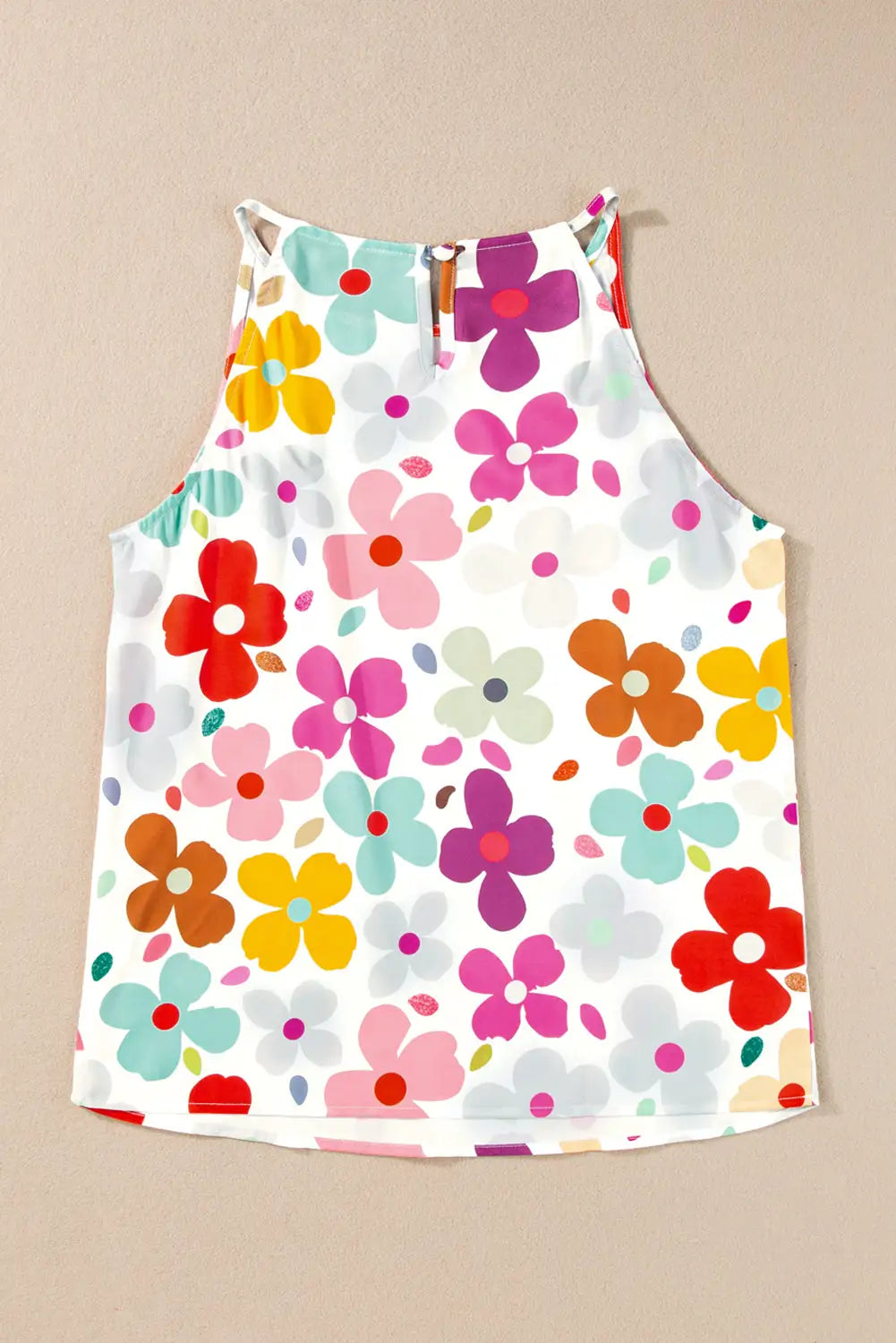 White cute floral tank top - tops/tank tops