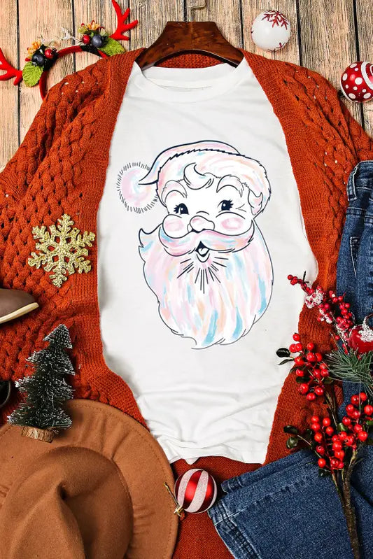 White cute santa claus graphic casual tee - t-shirts