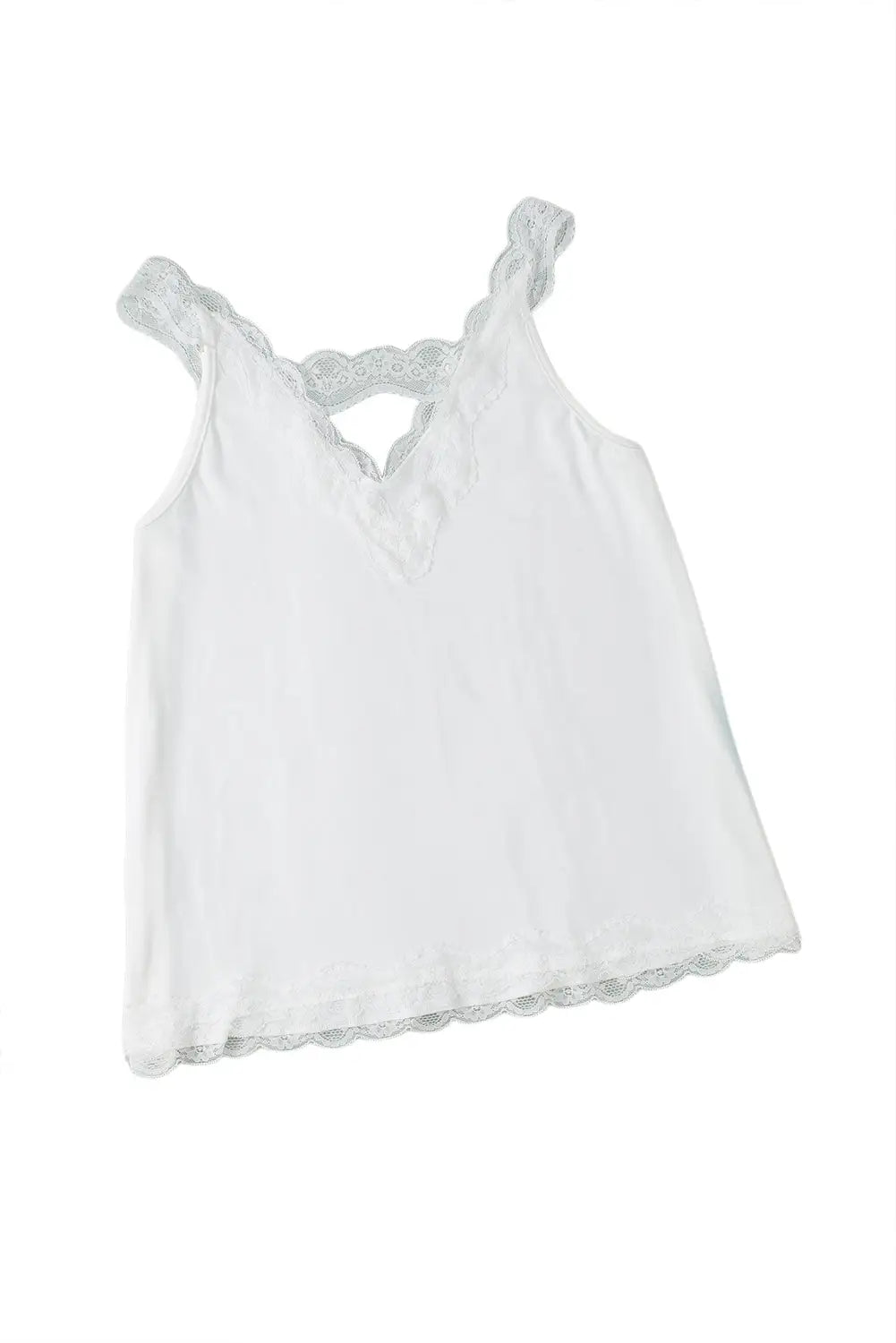 White delicate lace trim flared tank top - tops
