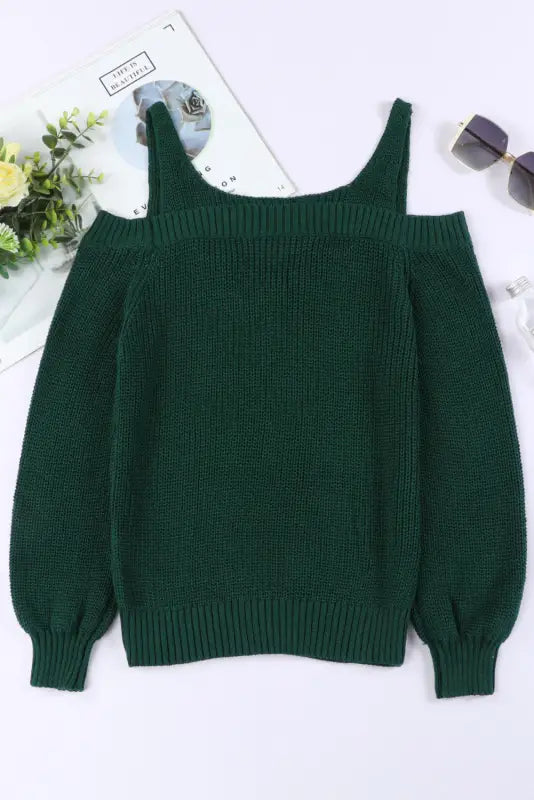 White dew shoulder knitted sweater - sweaters & cardigans