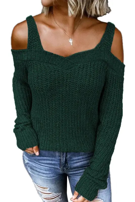 White dew shoulder knitted sweater - sweaters & cardigans