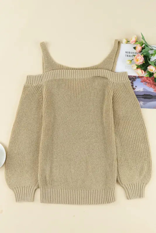 White dew shoulder knitted sweater - sweaters & cardigans