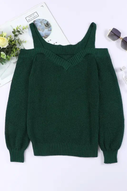 White dew shoulder knitted sweater - sweaters & cardigans