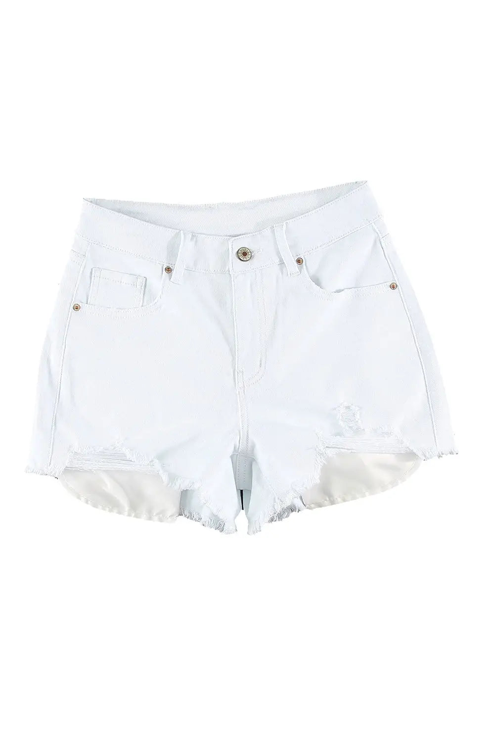 White distressed frayed denim shorts