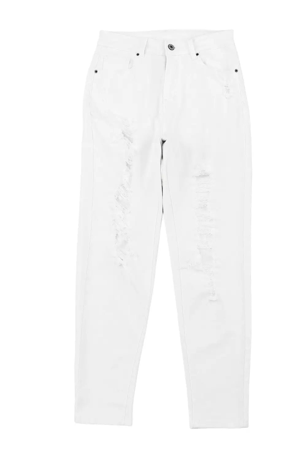 White distressed ripped holes high waist skinny jeans - bottoms