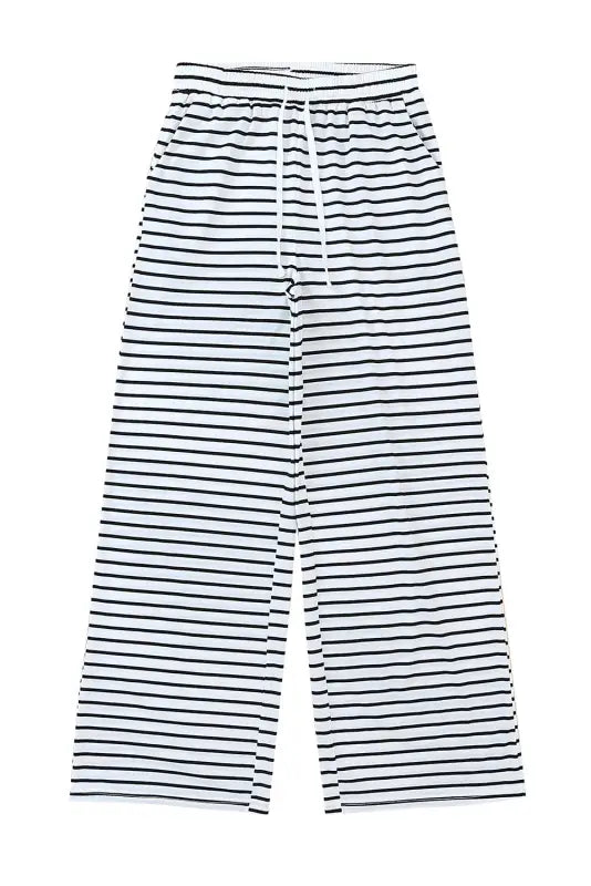 White drawstring striped wide leg pants